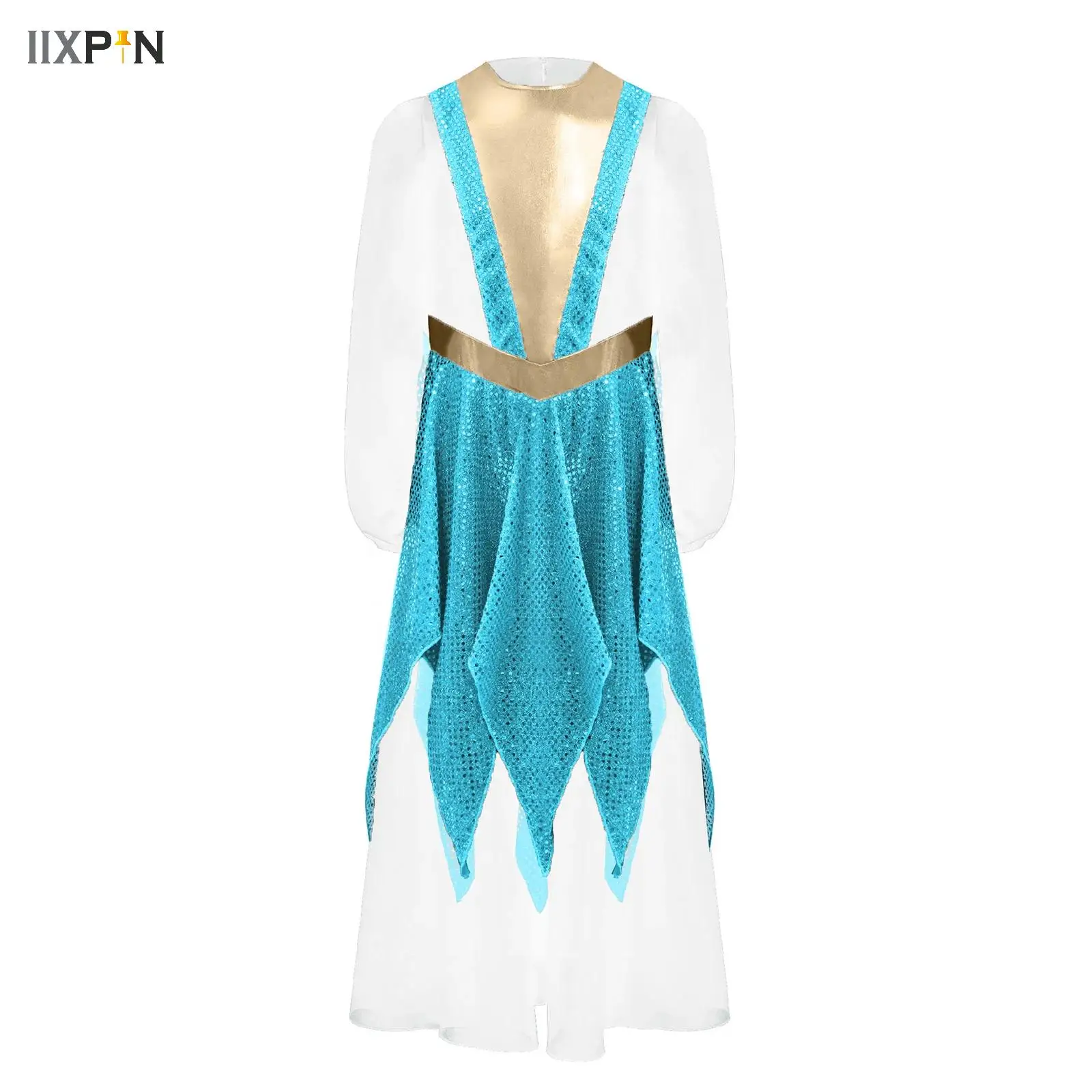 

Girl Choir Church Modern Dancewear Metallic Christian Worship Liturgical Praise Dance Robe Tunic Dress Stage Performance Costume