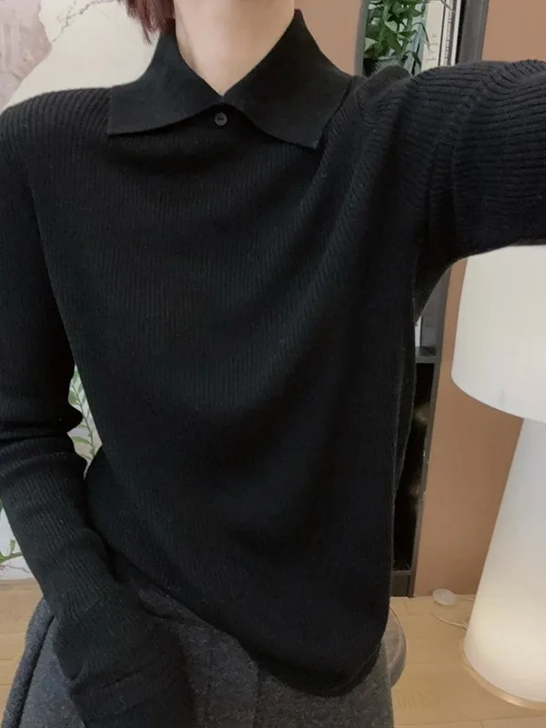 

Ele Ne Long Sve Knitted Loose Slimming Base irt Women's Faion Spring 2026 Comfortable Soft Medium Gauge Cas...