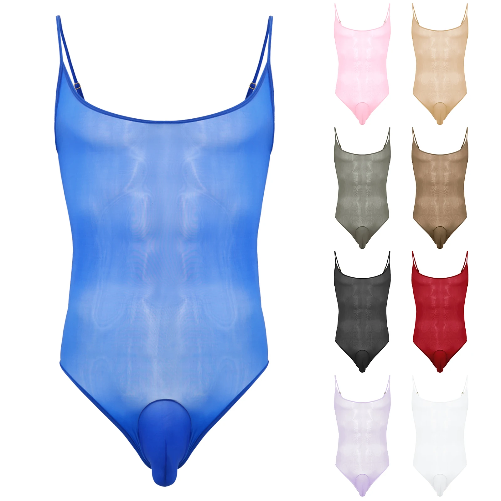 

Мужское сексуальное прозрачное боди с выпуклостью на бретельках без рукавов с высоким вырезом на бретельках, купальник для ночного клуба, соблазнительная ночная рубашка