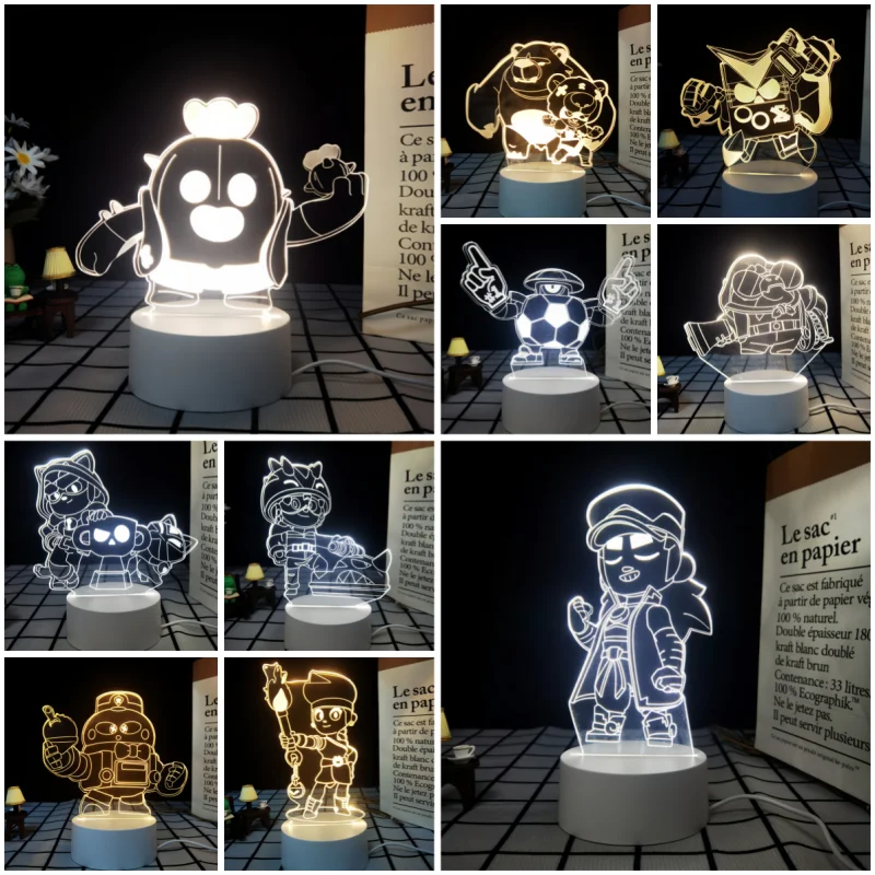 Hot Brawl Stars Lisa Poco Spike E Primo Action Figures Esports Themed Bedroom Night Light Desktop Decorations Boy Christmas Gift