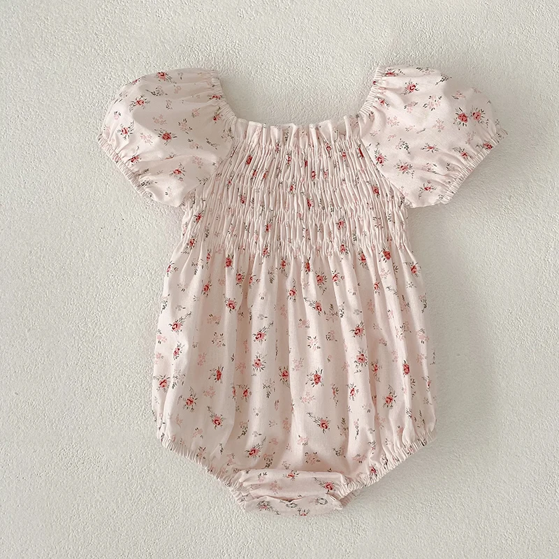 Neue Sommer Baby Mädchen Strampler Rosa Blumen Kurzarm Baumwolle Baby Overall Baumwolle Baby Body 0-24 Monate Neugeborenen mädchen Strampler