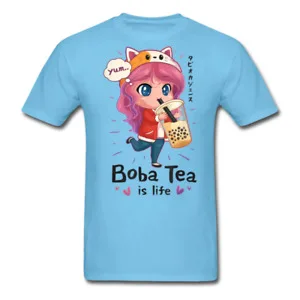 Boba Tea Is Life Shirt Cute Chibi Anime Waifu Yummy T-Shirt Size  For Men Clothing Women Tees High Quality 100%Cotton