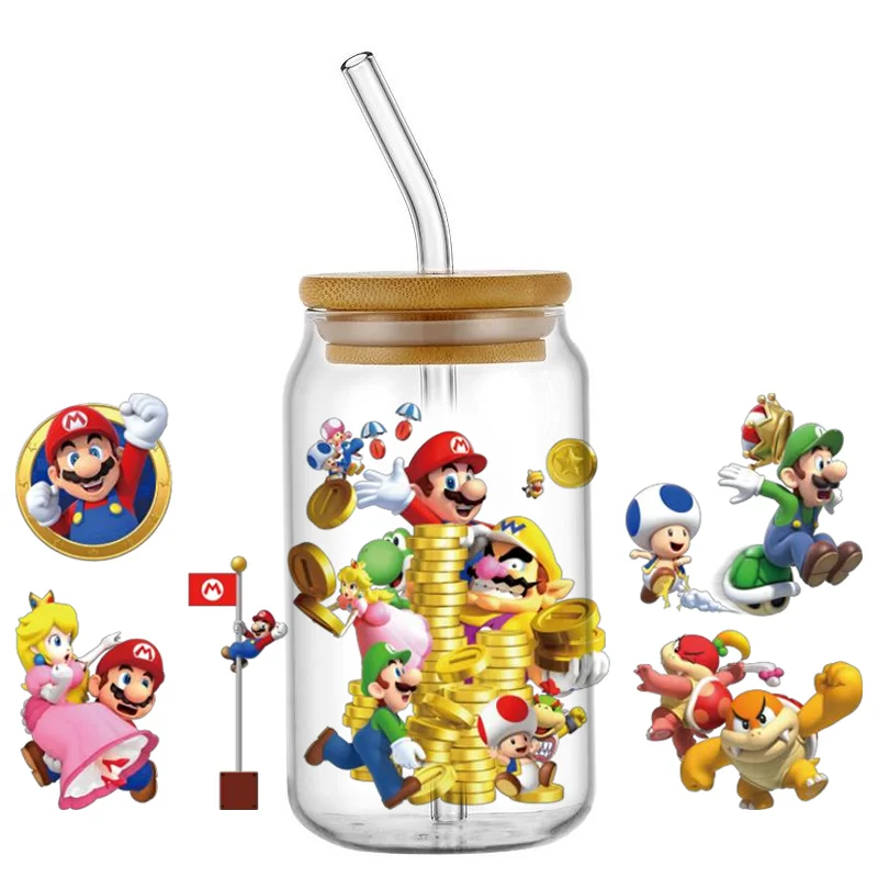 Cartoon character UV DTF Transfer Stickers For 16oz Coffee Glass Bottle Can Cup Wraps Permanent Self-adhesive DIY Decal