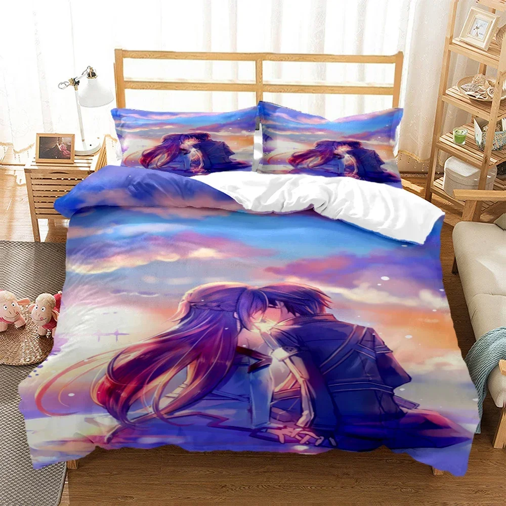 Fashion SAO Anime Art Print Three Piece Bedding Set Fashion Article Boys Or Adults For Beds Quilt Covers Pillowcases Bedding Set
