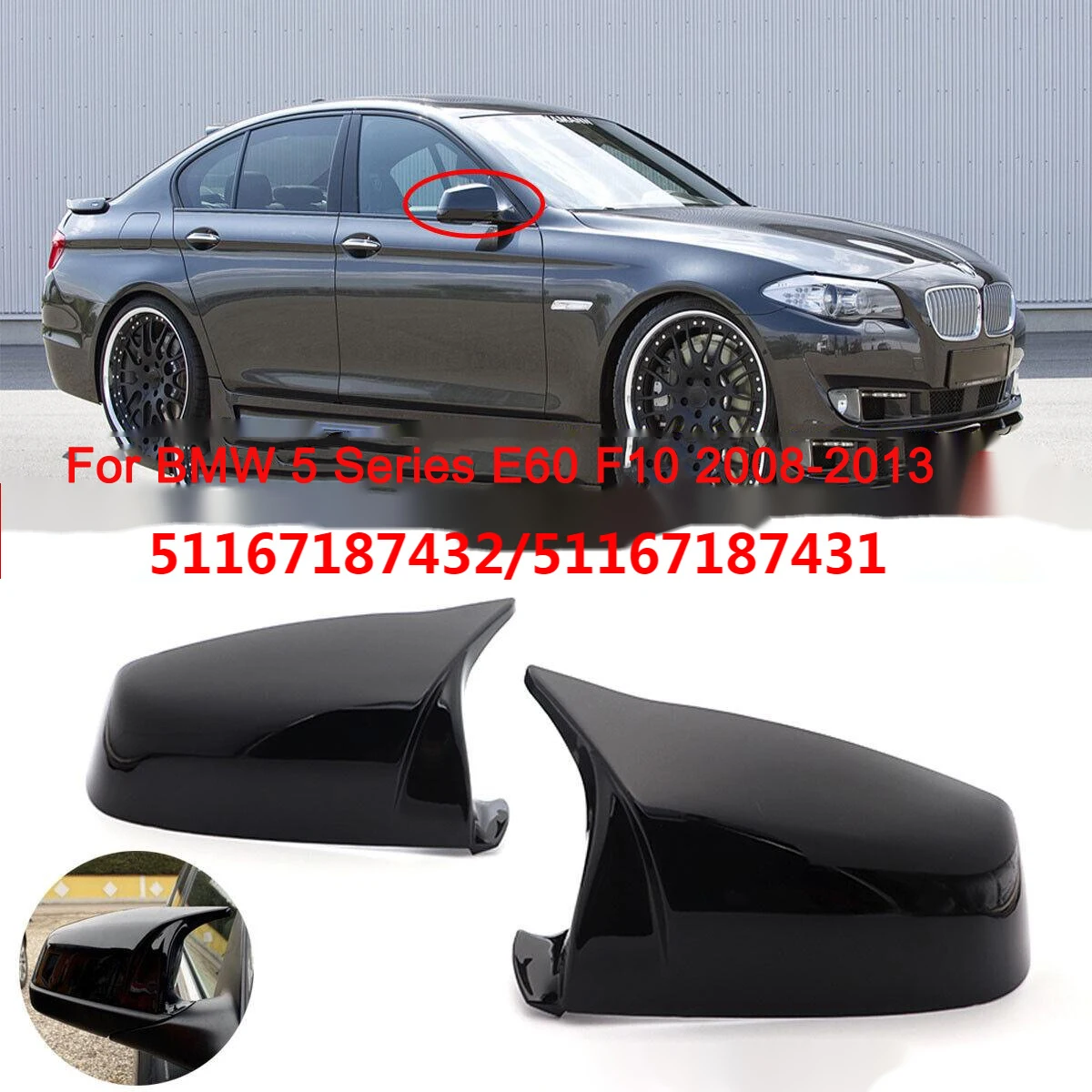 

For BMW 5 Series E60 F02 F10 2008 2009 2010 2011 2012 2013 rearview mirror cover horn shape 51167187431 51167187432
