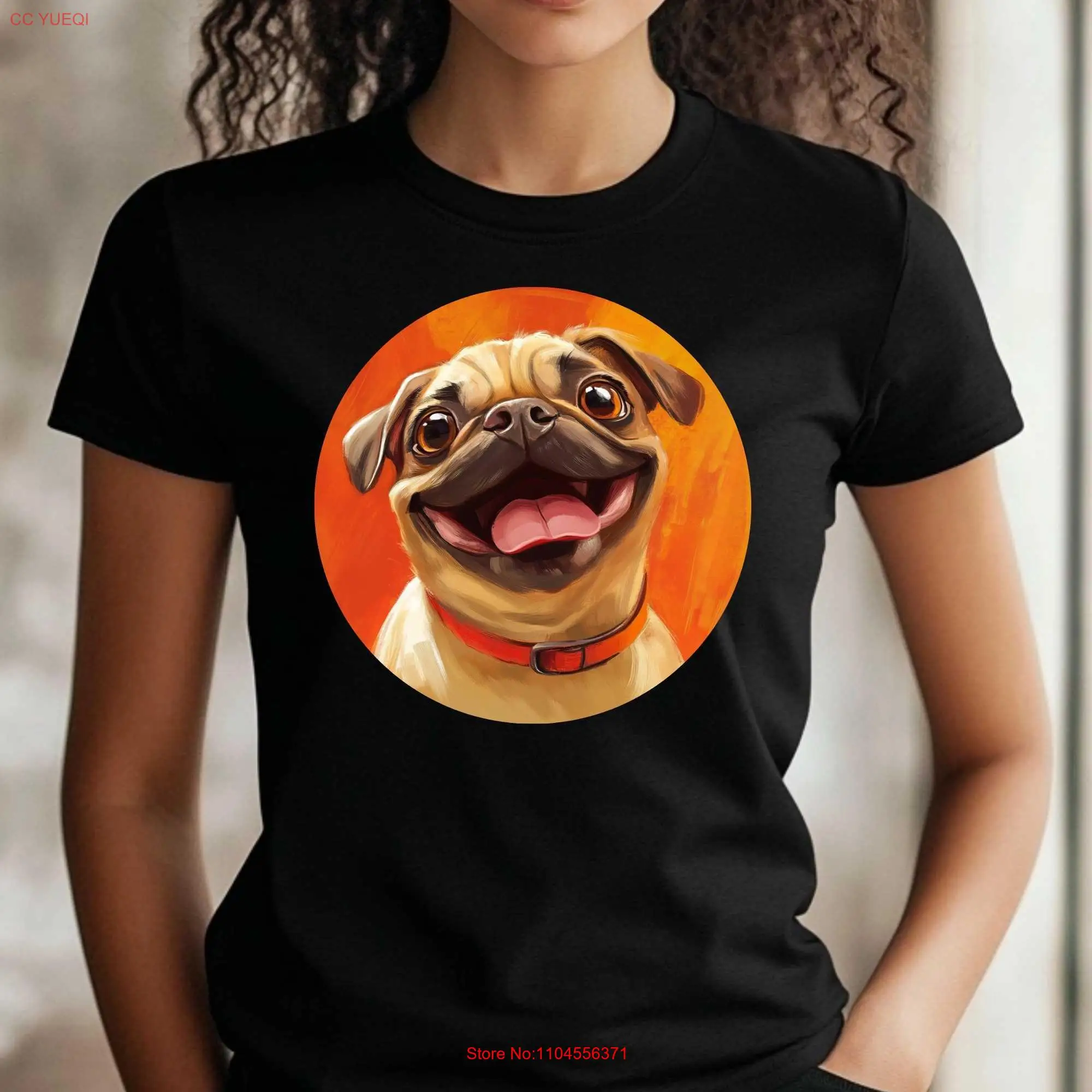 

Женская футболка премиум-класса Happy Pug из хлопка высокого качества для отдыха с уникальным мотивом разных размеров от S до 3XL