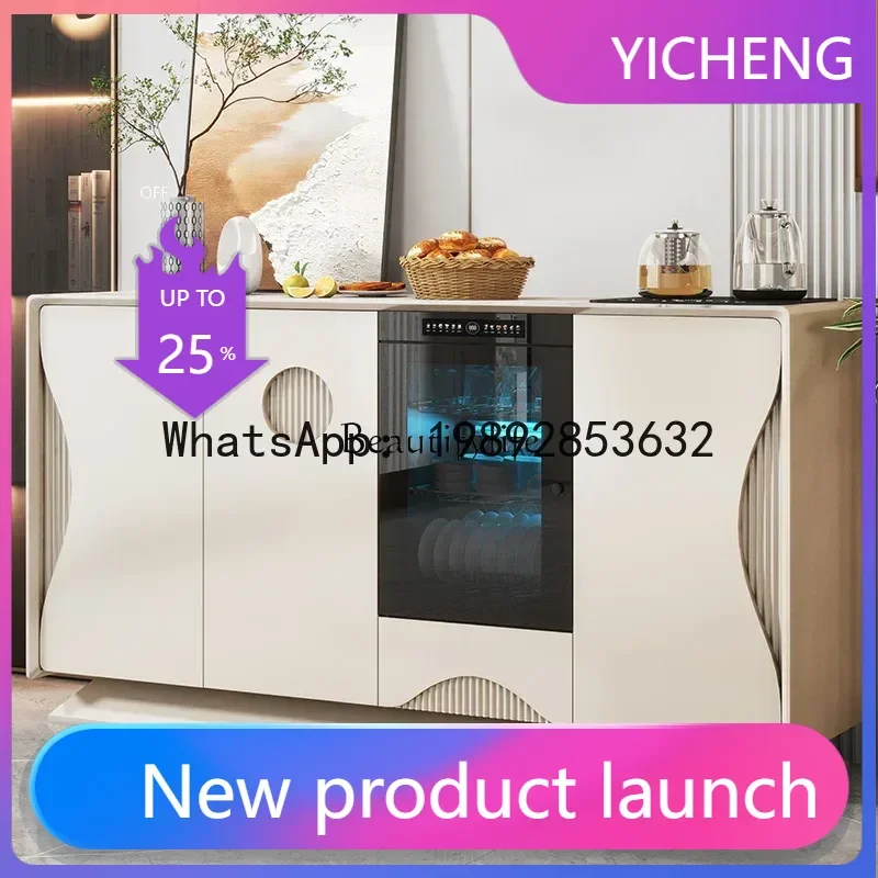 

QQ Modern light luxury solid wood tea bar, machine cabinet, multi-functional storage, drinking water and meal edge integration