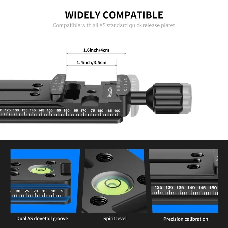 Immagine 6: Morsetto a slitta nodale da 200 mm GM-NA-200 con fermi a pomello integrati all'apertura massima, lavorato con precisione CNC