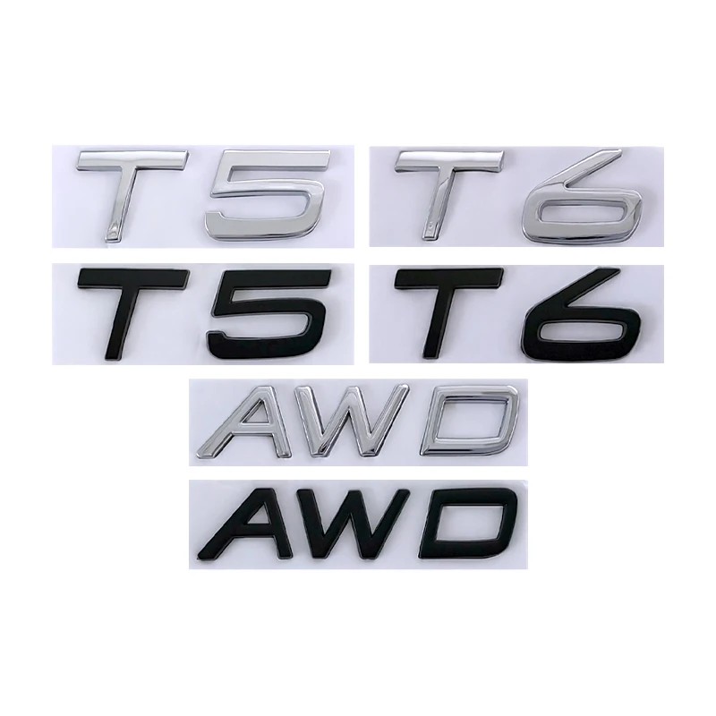 3d Metal T5 Logo T6 Emblem AWD Letters Car Trunk Badge For S60 C30 850 S40 V40 V70 XC60 V50 S70 C70 V90 T5 T6 AWD Sticker