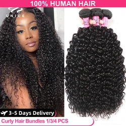 UNice Hair Curly Weave 100% Human Hair Bundles Remy Hair 8-26 Inch Brazilian Hair Bundles Natural Color 10A 1/3/4 Bundles Deal