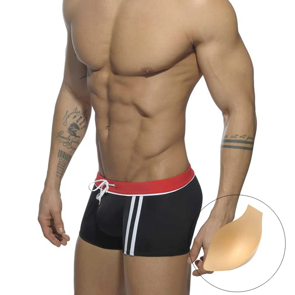 Men's Boxer Underwear with Protective Soft Pad Low Waist Fashion Stripe Design Swimwear Comfortable Swimsuit Underpants