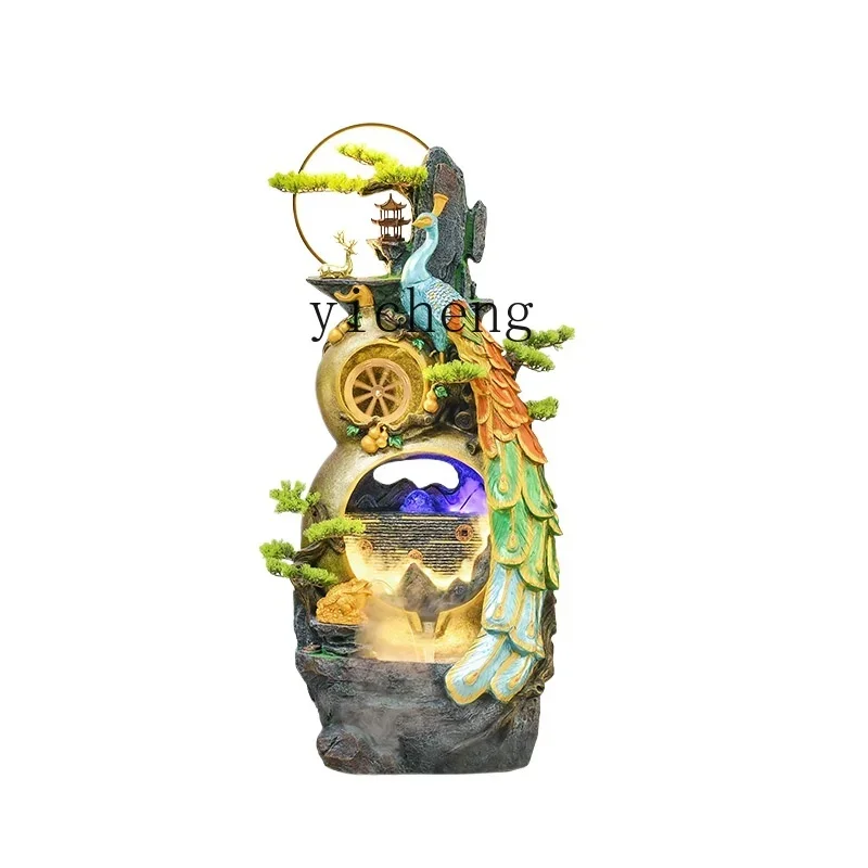 r8.14-Gourd Make a Fortune Endless as Flowing Water Decoration Loop Fengshui Wheel Living Room Fortune Peacock Rockery Fountain