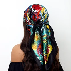 Silk Scarf Scarftop Headwraps For Women Vintage Four Seasons Hair Scarve 90*90cm Hijab Foulard Bandana Femme Headscarf
