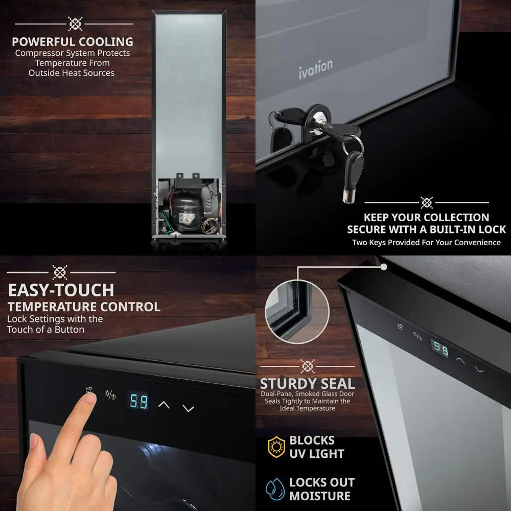 

Винный холодильник-компрессор на 12 бутылок с замком, большой отдельностоящий винный шкаф, цифровой контроль температуры 4-18°C