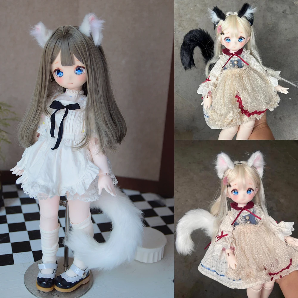 

D09-P330 children handmade toy 1/6 1/4 1/3 MSD MDD bjd doll Accessories cute animal black white cat ear tail