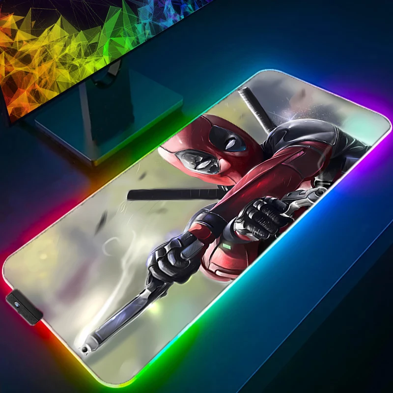 RGB светодиодный коврик для мыши D-deadpool, настольный коврик, игровой коврик в стиле аниме, игровой коврик для мыши, скоростной компьютерный и офисный геймерский шкаф, коврик для клавиатуры