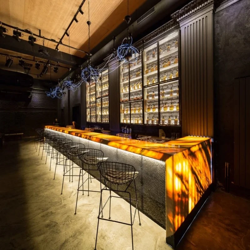 custom.Backlit Bar Luxury Resort Hotel Commercial Interior Table OEM/ODM With Equipment Illuminated LED Restaurant Basement