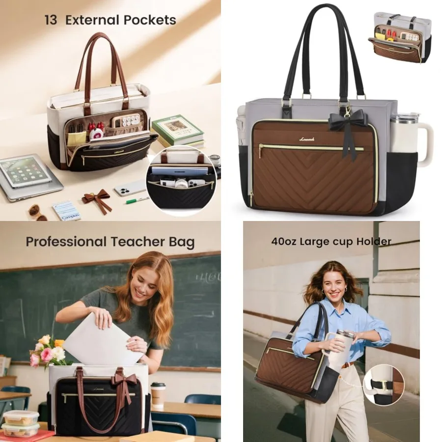 

Laptop Tote Bag for Women, Work Bag for Nurse with Large Cup Holder, Nurse Diaper Bag for Travel, Computer Women's handbags for