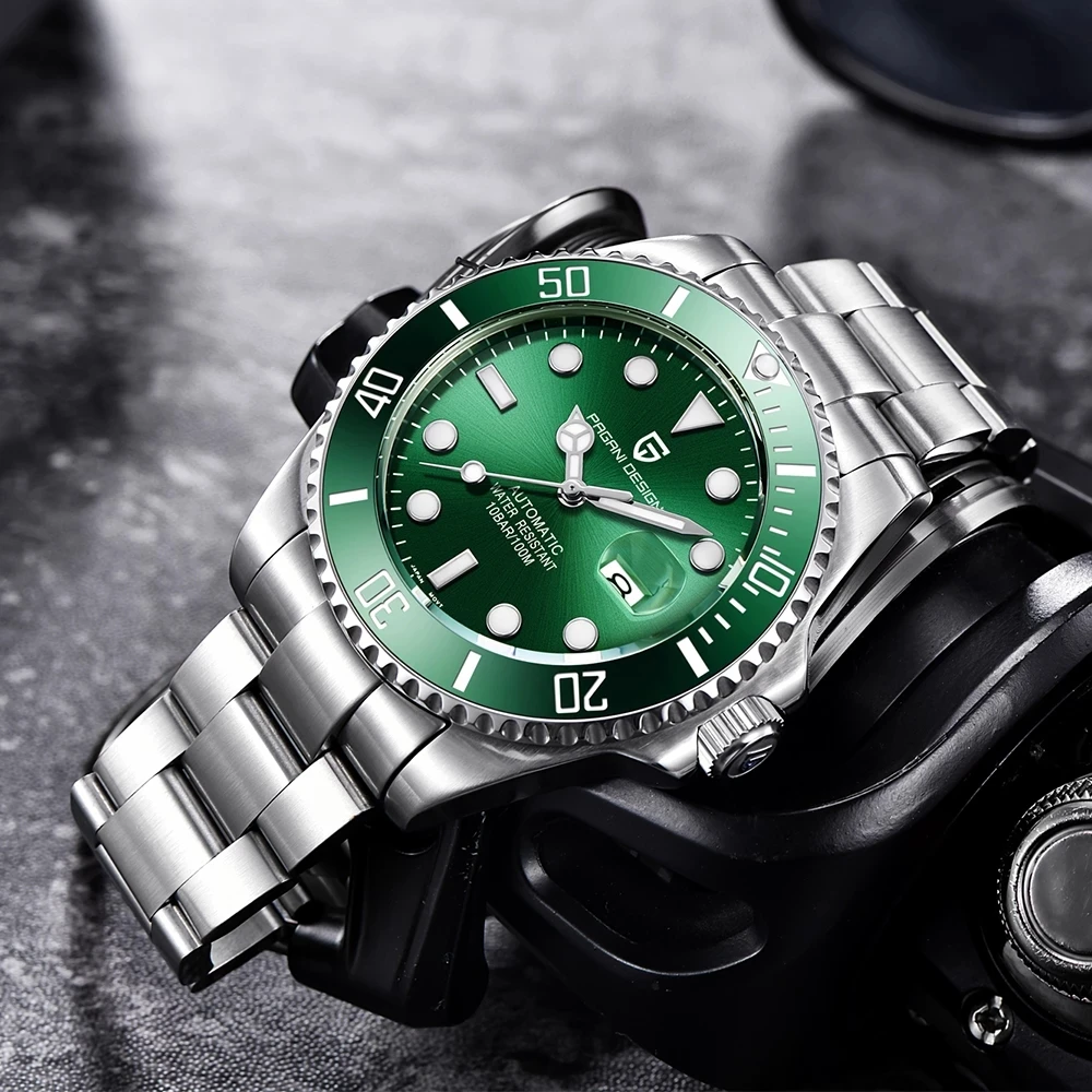 PAGANI Design Luxury Men Watch Green water ghost Series Stainless Steel Waterproof Business Sport Automatic Mechanical watch