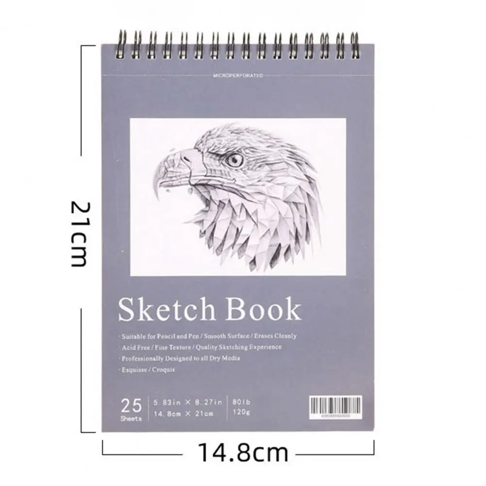 Spiral Wire Bound Sketchbook para Estudantes, Artigos de Arte, Esboço, Escrita, 25 Folhas, Artista, Espiral