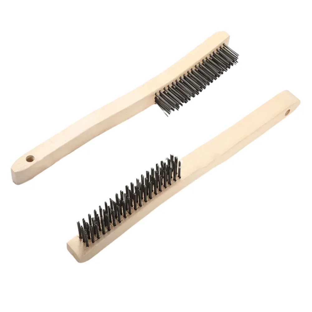 2pcs Stainless Steel Wire Brush Rust Removal Cleaning Wood Handle Brushfor Scales Rust Dirt Oil Stain Paint Coat Cleaning Tool