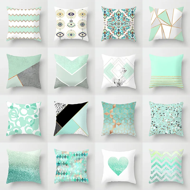 45x45cm Light Blue Green Mint Cushion Cover Modern Geometric Print Boho Decorative Pillow  Sofa Throw