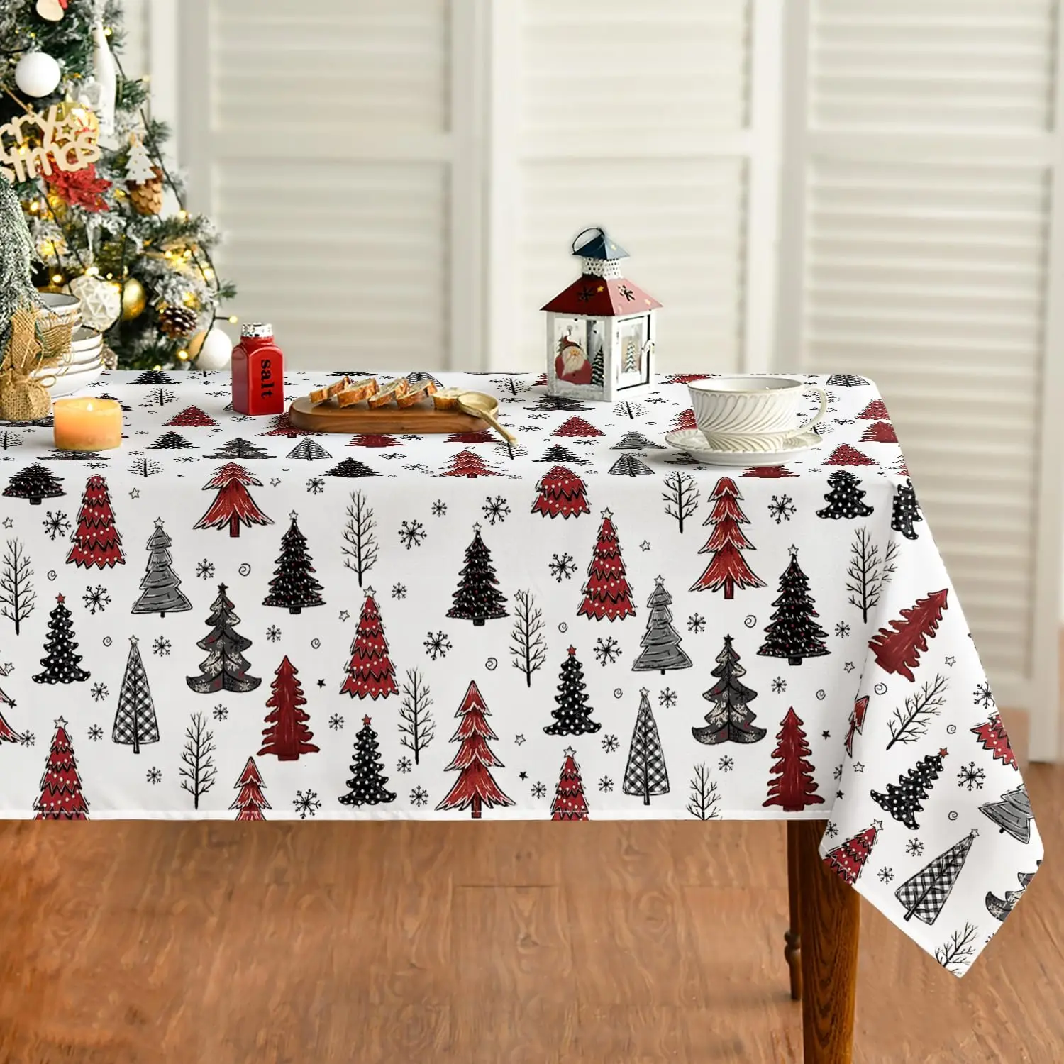 Merry Christmas Xmas Tree Buffalo Plaid Waterproof Tablecloth Table Decor Winter Xmas Dining Tablecloth Christmas Decorations