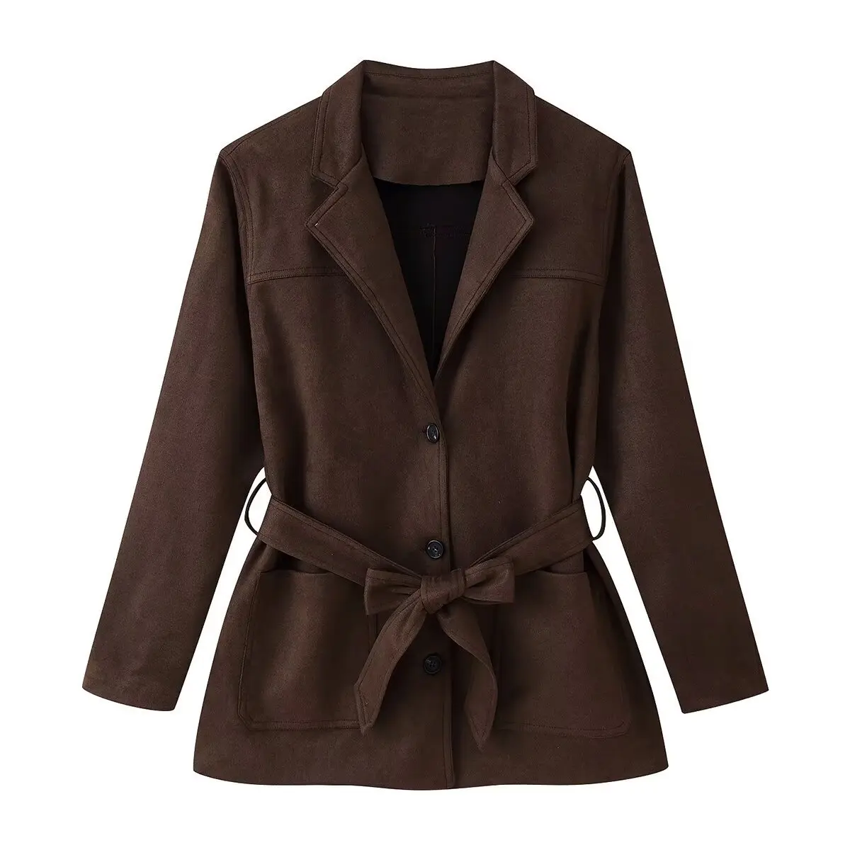 Giacche a vento sottili in pelle scamosciata da donna Solido con cintura Trench a maniche lunghe Moda femminile Chic Blazer Giacche Streetwear
