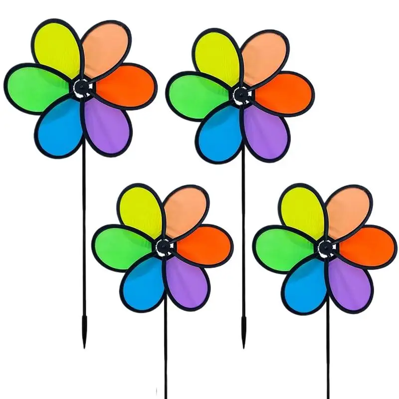Windmill For Yard Rainbow Flower Garden Spinners 360 Rotating Pinwheel Whimsical Lawn Ornament For Fairy Garden Accessories Kids