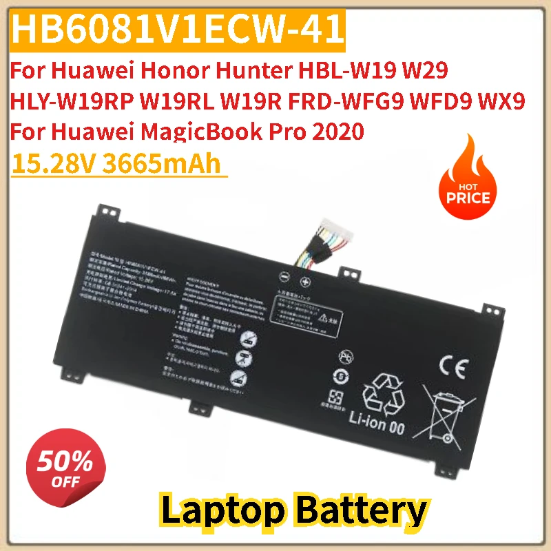 

100% New HB6081V1ECW-41 Laptop Battery 15.28V 3665mAh For Huawei Honor Hunter HBL-W19 W29 HLY-W19RP W19RL W19R FRD-WFG9 WFD9 WX9