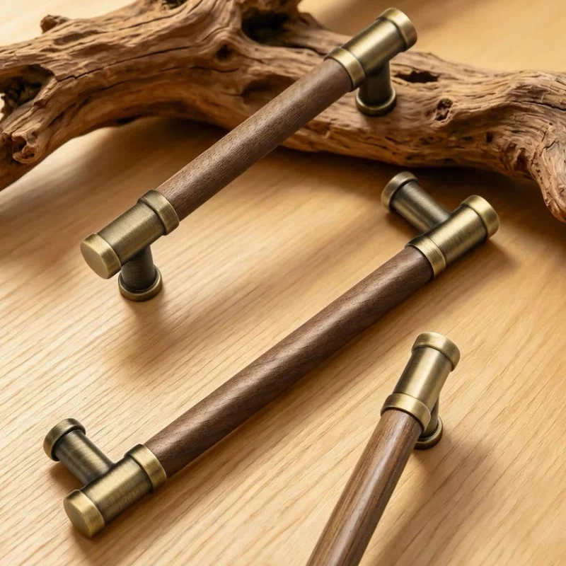 Vintage Cabinet Pulls France Walnut Wood Kitchen Accessories Drawer Dresser Closet Door Pull Cupboard Handle Furniture Handles