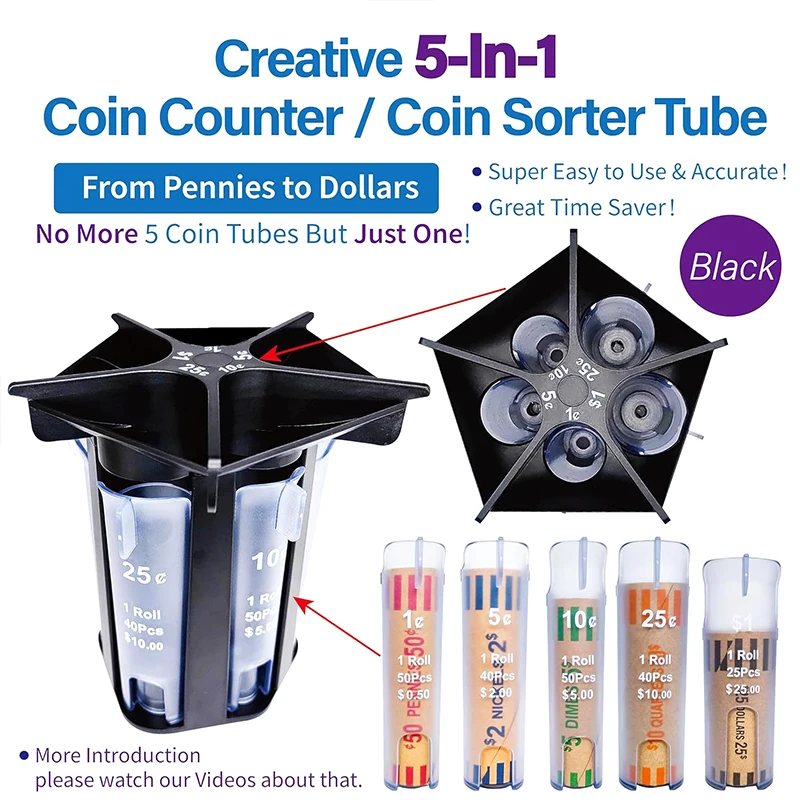 Coin Bank Coin Organizer Counter Machine With 5 In 1 Coin Sorter Tube Wrappers Holder Efficient Change Counter Bank For Coins