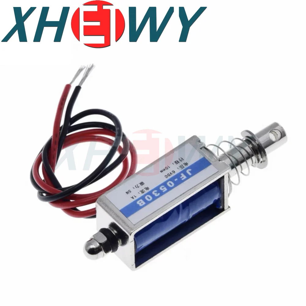 DC6V JF-0530B JF-0826B 12V 24V แบบเปิดเฟรมขดลวดแม่เหล็กไฟฟ้า DC แบบผลักระยะ10มม. แรง20N