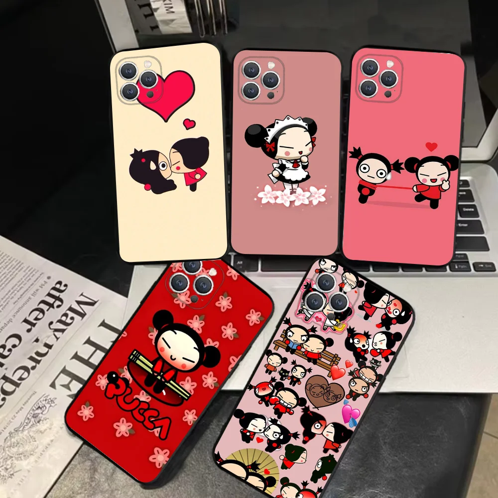 Cute Pucca G-Garu  Phone Case For iPhone 16,15,14,13,12,11,Pro,X,XS,Max,XR,Plus,Mini Soft Black Cover