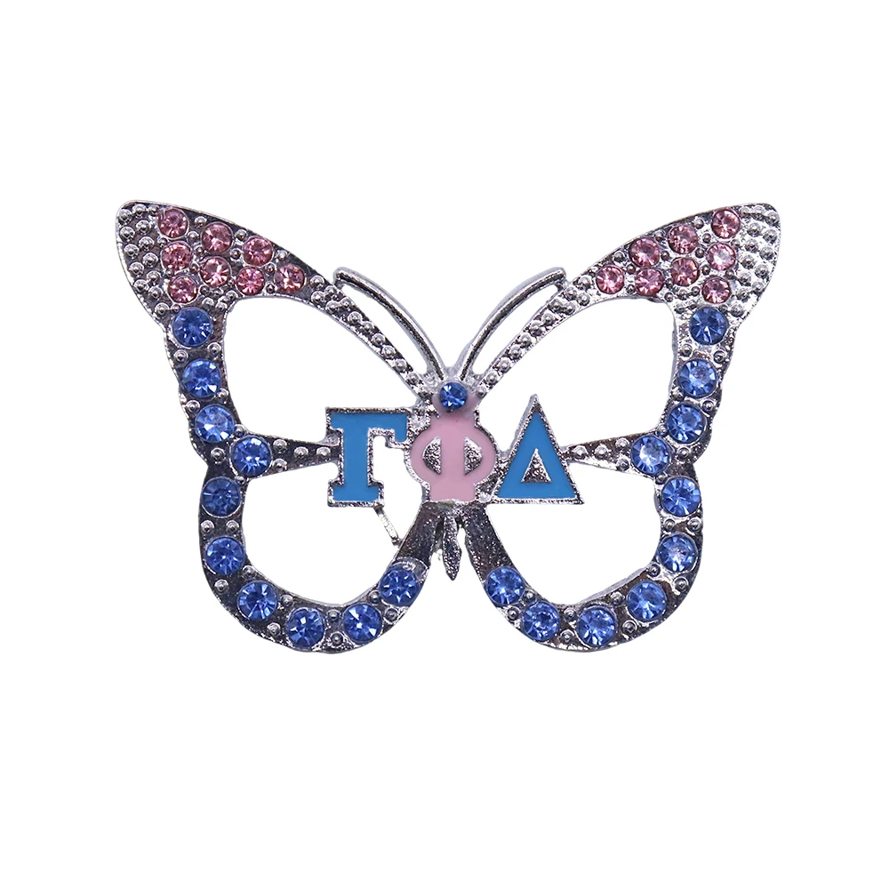 Bling Rhinestone Sorority Women Community EST 1943 Butterfly Greek Letter Gamma Phi Delta Brooch Sorority Pin Jewelry Custom