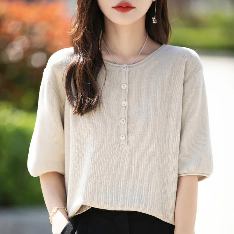 

Новая женская футболка с коротким рукавом из 100% хлопка, с круглым вырезом, трикотажная, однотонная, повседневная, модная, 2026 года