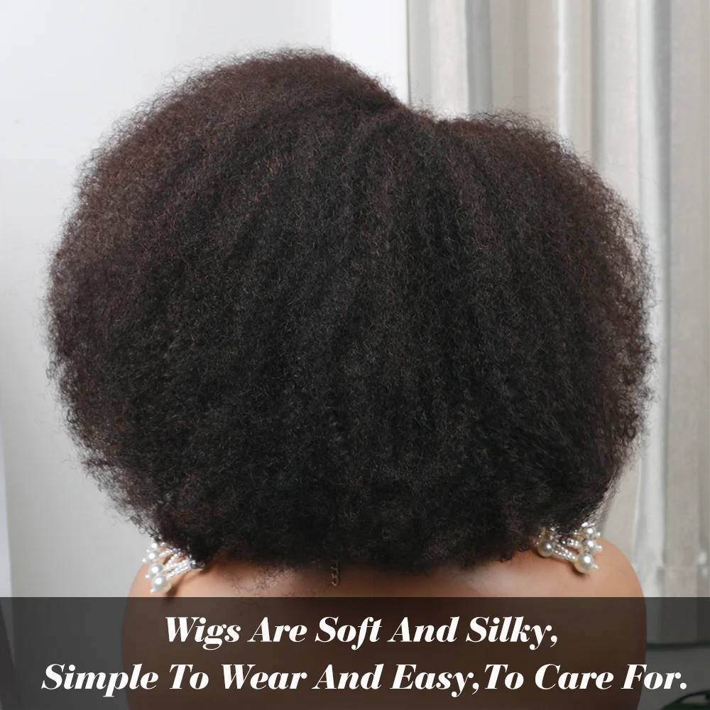 Wig Hitam Rambut Keriting Keriting Afro Pendek Wanita untuk Wanita Kulit Hitam Wig Afro Rambut Manusia Premium Tampak Alami Besar dan Lembut