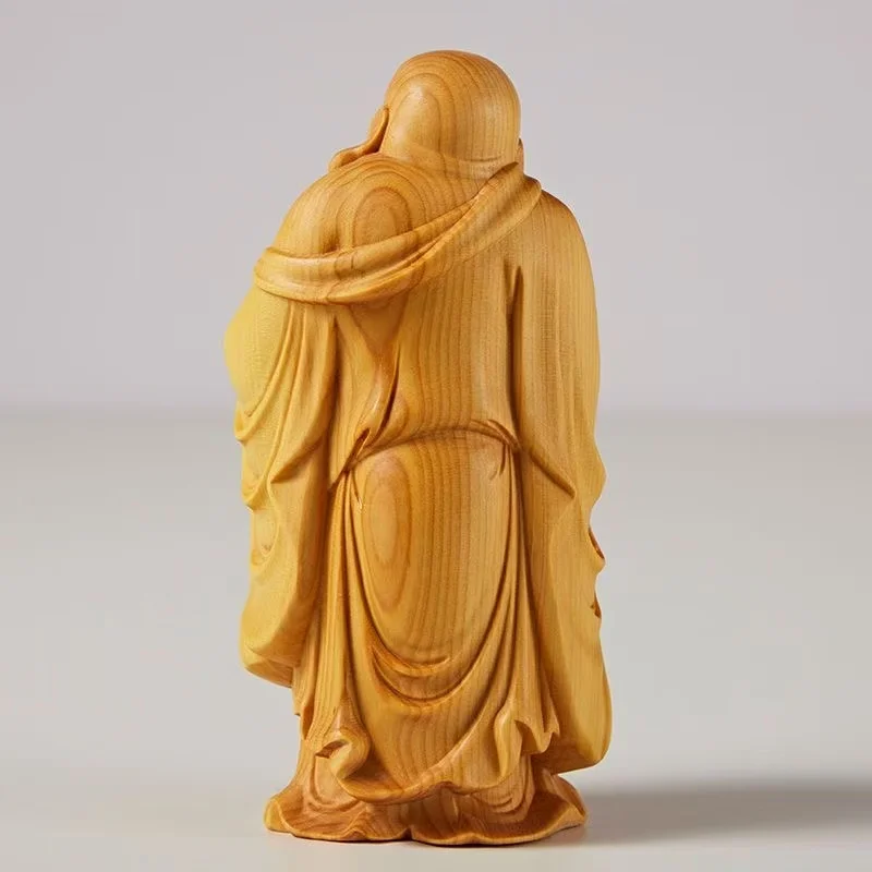 Wood carving Maitreya Buddha sculptures and figurines ，Chinese wooden  Home Room Office Table decoration and accessories