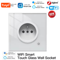 Moes Tuya ZigBee WIFI Wall Smart Socket EU/FR/UK Glass Panel Outlet Power Monitor Timer Function Alexa Google Home Voice Control