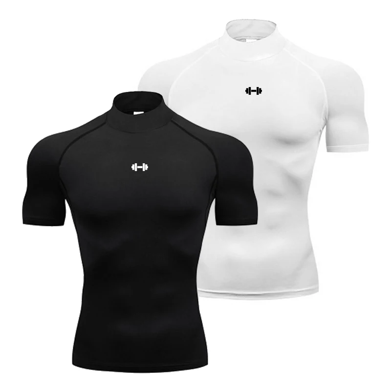 

Compression Tights Quick Dry Breathable T-shirts Mens Sport Short Turtleneck Shirts Gym Fitness Bodybuilding Workout Clothing