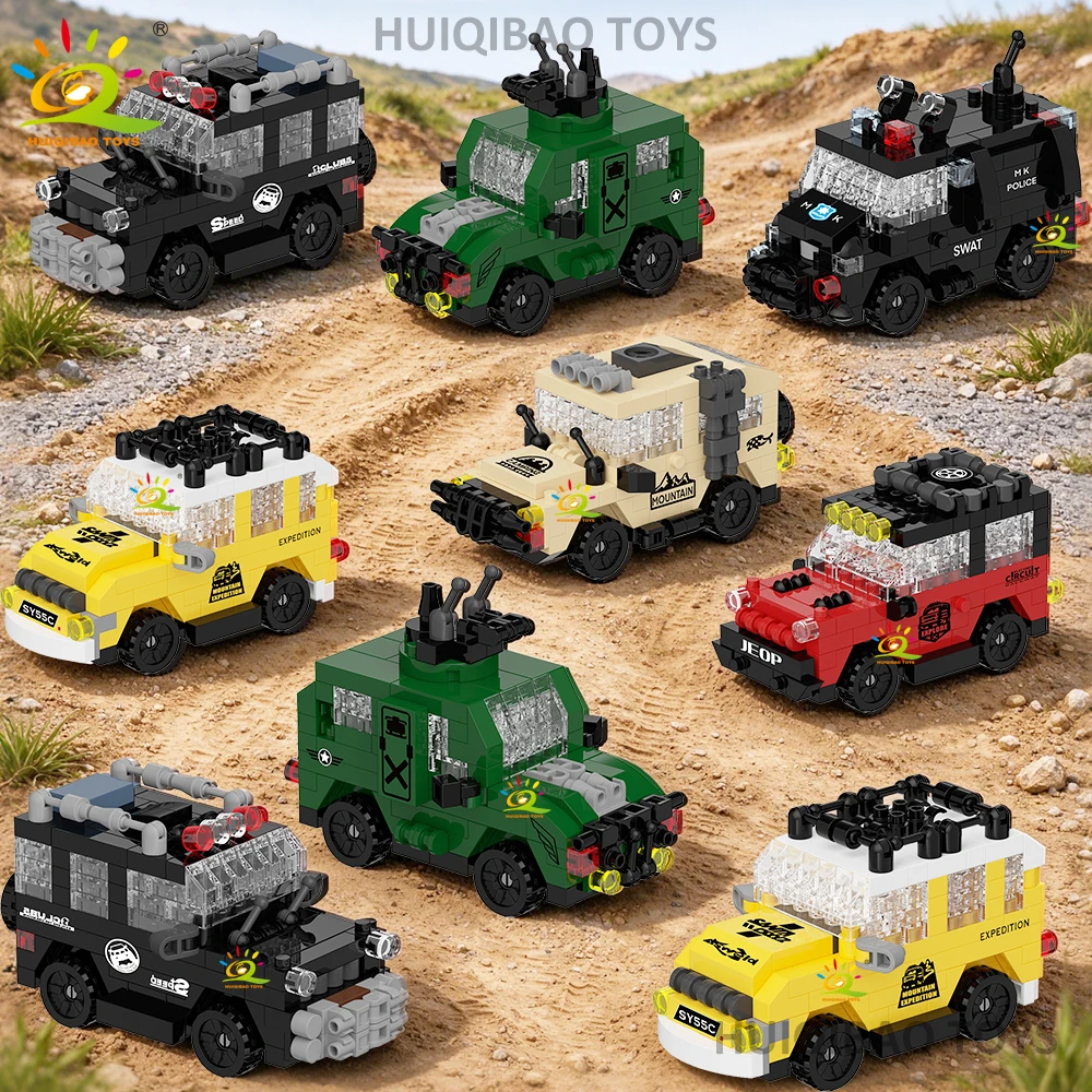 HUIQIBAO Military Off-Road Vehicle Police SWAT Building Blocks Set City Construction DIY Bricks Assembly Toys for Gift for Adult