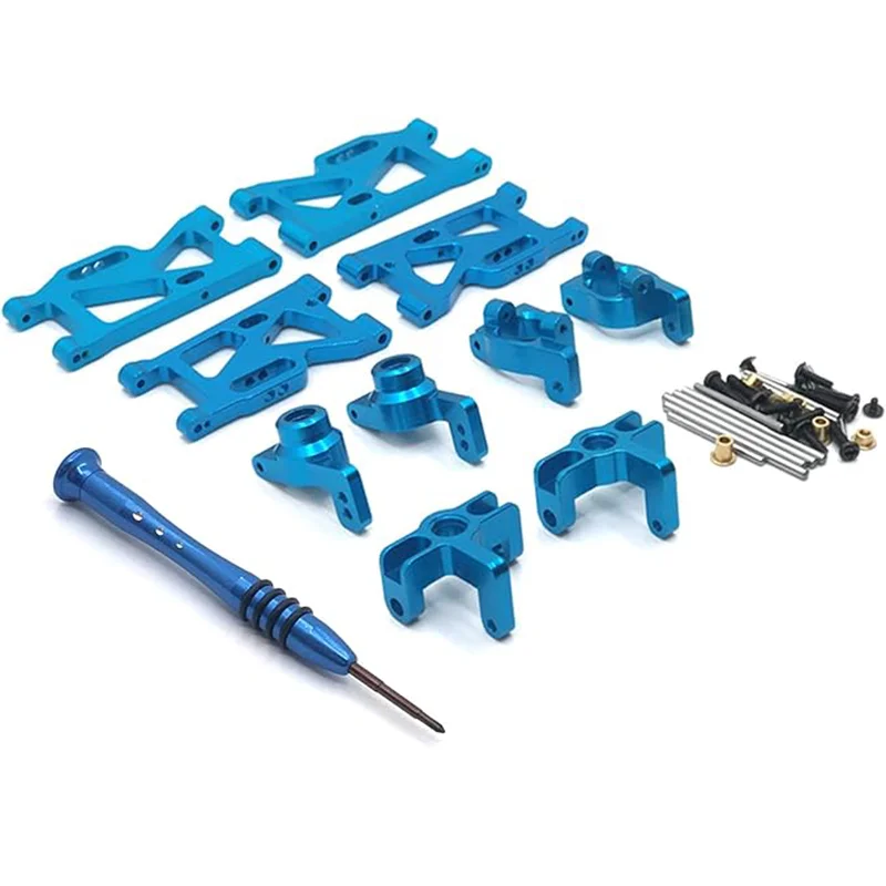 Metal Front Rear Swing Arms RC Car Upgraded Parts Kit for WLtoys144001、124017、124016、124007 RC Car, with Screwdriver(Blue)