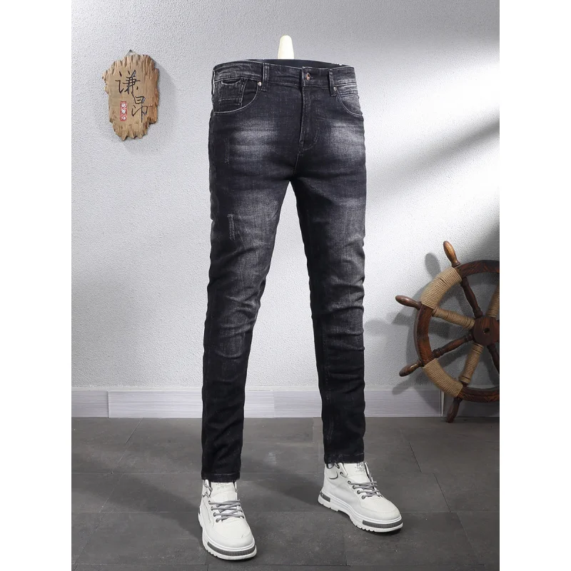 

Осенне-зимние новые ретро ностальгические эластичные трендовые джинсы мужские с плюшевыми теплыми уличными брюками