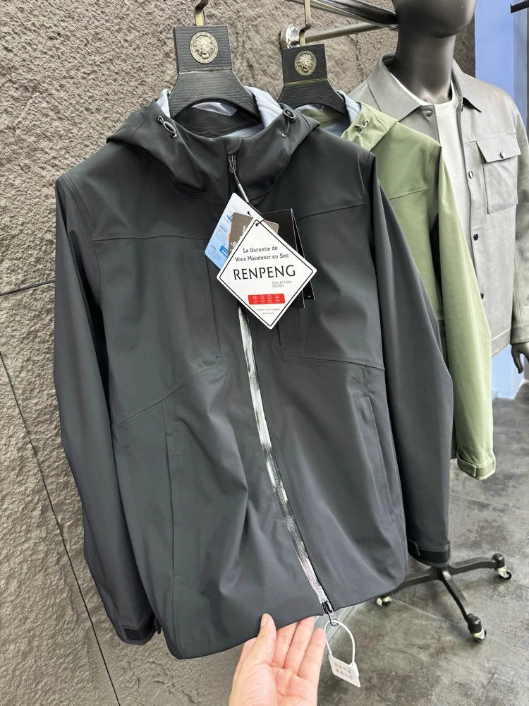 

Outdoor Waterproof Faionable Casual Jaet Men's Hooded Coat Pampa& Stand Fit Long Sve Urban Sle Autumn Wear