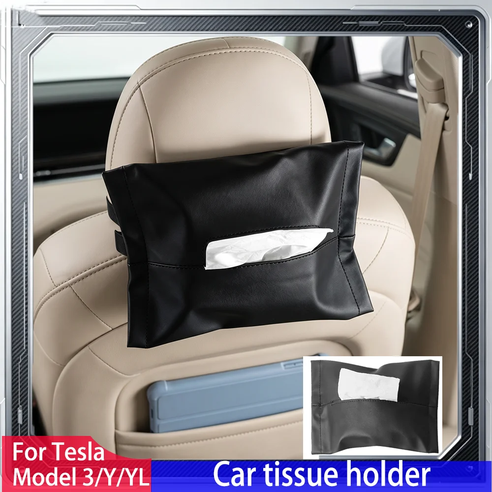 For Tesla Model Y/3/Y L Car Tissue Holder Car Center Console Armrest Napkin Box Sun Visor Backseat Tissue Case with Fix Strap