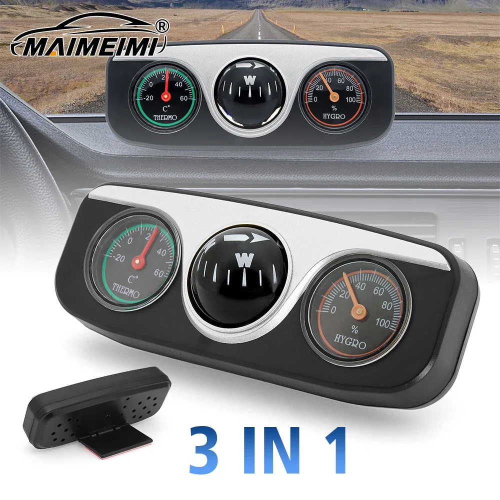 3 in 1 Guide Ball Interior Accessories Car Ornaments Compass Thermometer Hygrometer For Boat Truck Off Road 4x4 Multi-functional