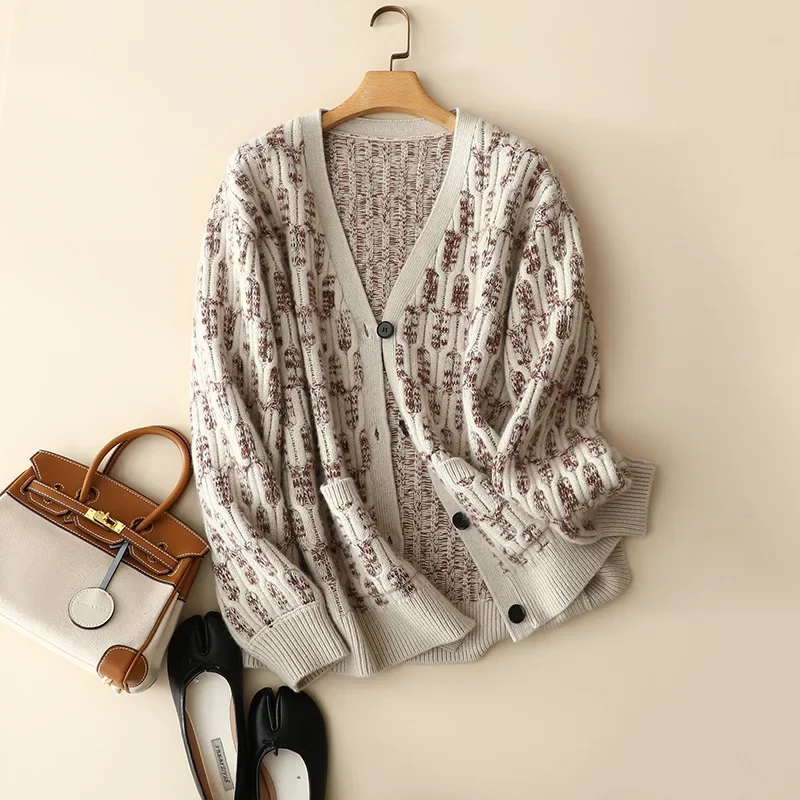

aliaga europe new styles autumn winter cashmere wool cardigan with pocket women's autumn winter oversized cozy outerwear knitted