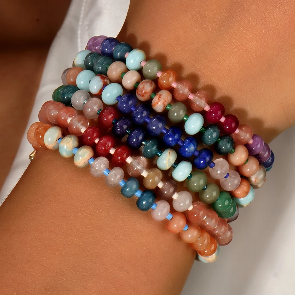 1pc Gorgeous Abacus Seed Fashion Jewelry Natural Stone Bangles Handmade Gemstone Beaded Bracelets for Women Friendship Gifts