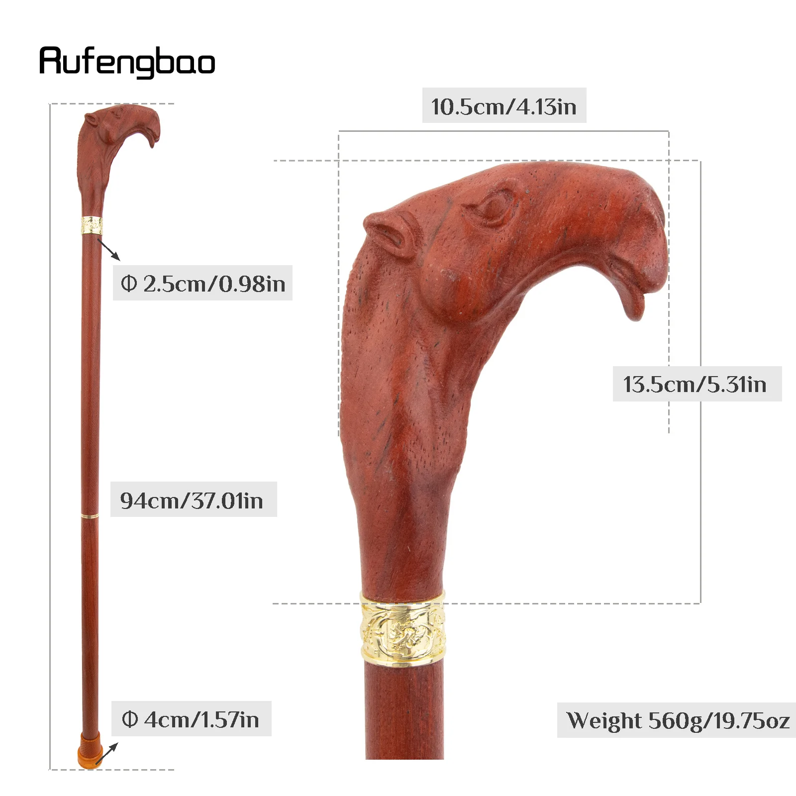Brown Red Camel Wooden Fashion Stick Decorative Vampire Cospaly Party Wood Walking Cane Halloween Mace Wand Crosier 94cm