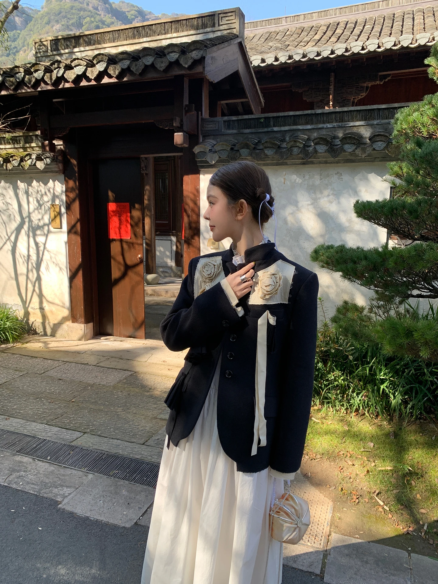 

Le Rouge k Pioneer Art Deco Handmade Floral Suit Jaet Women's Commute Sle Straight Cut Long Sve V Ne Coat